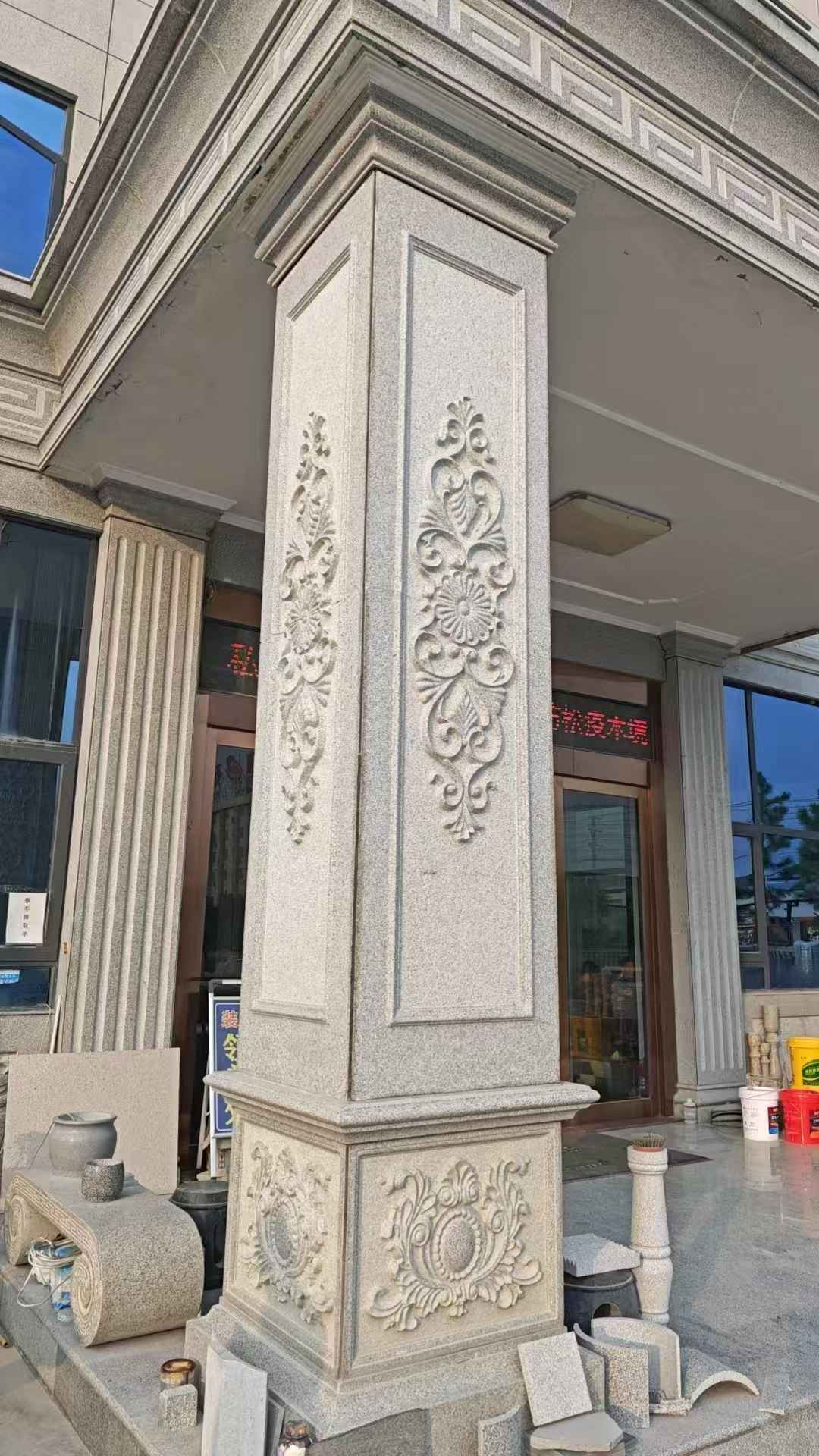 广安芝麻白别墅雕刻柱子  黄金麻